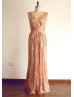 Rose Gold Ruched Sequin V Back Bridesmaid Dress